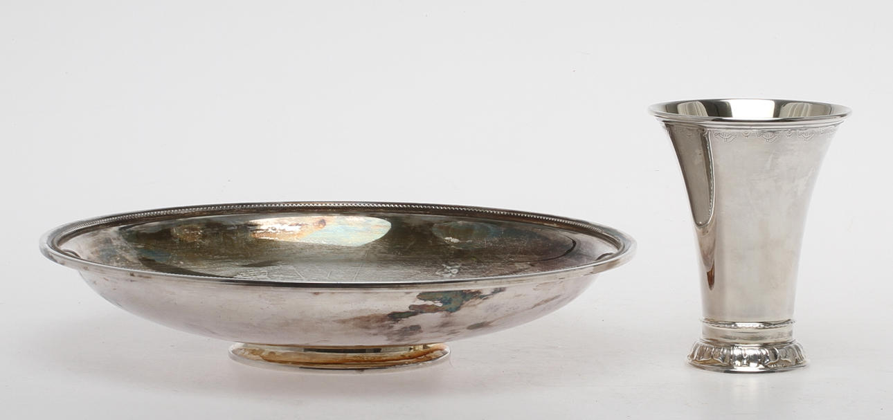 SKÅLFAT och BÄGARE, silver, Thygesen Jacobsen resp. GAB, 1900-tal.