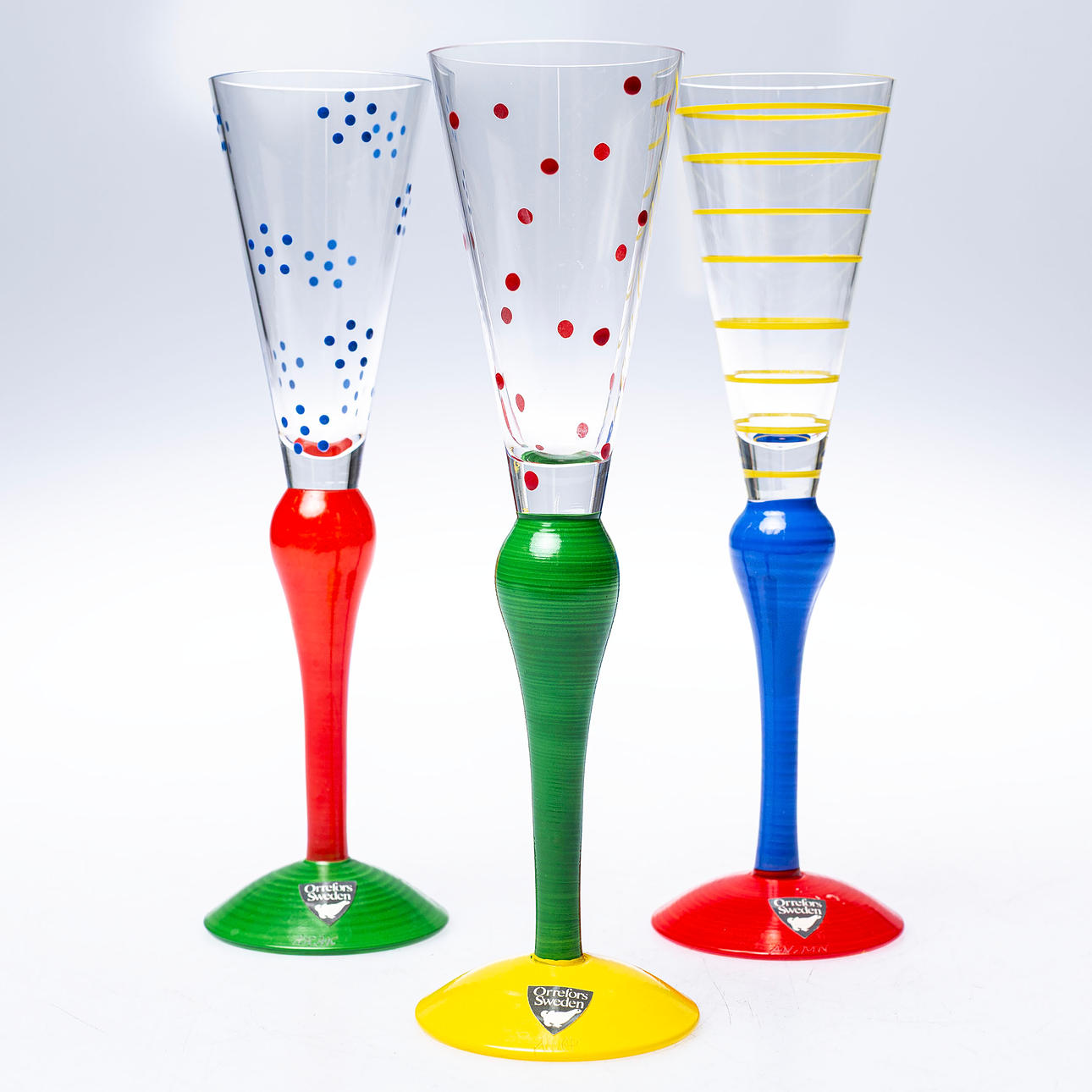 ANNE NILSSON. „Clown“, 3 Schnapsgläser, Orrefors.