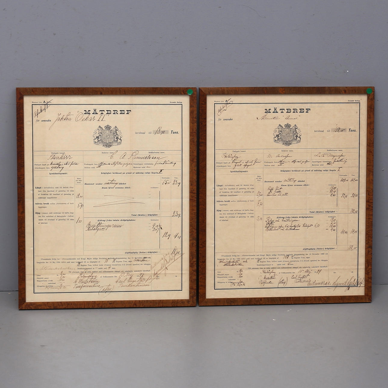 To indrammede målebogstaver, Helsingborg, 1897.