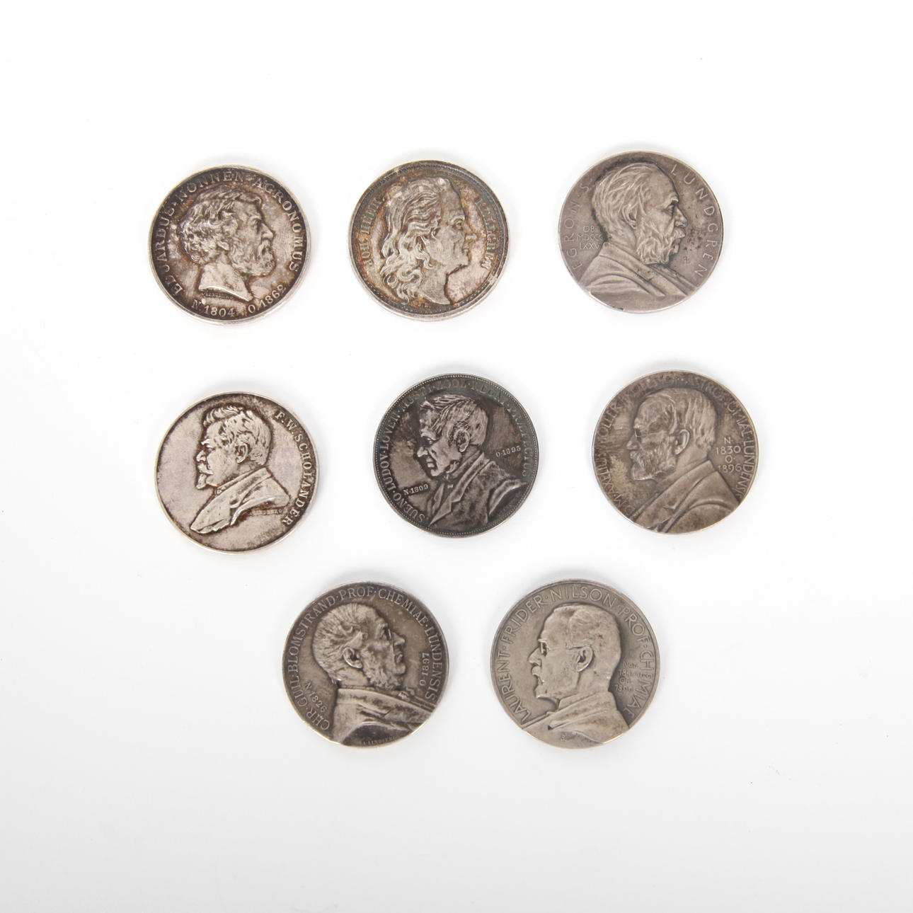 8 commemorative medals, silver, 1858-1899.