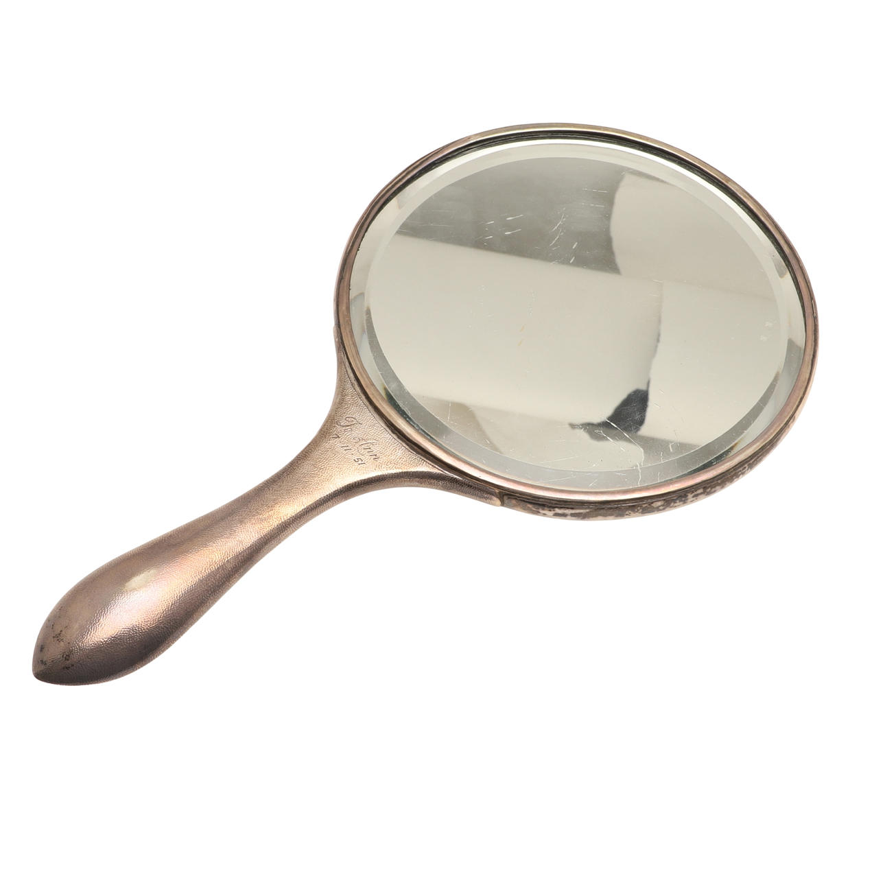 A CHINESE SILVER VANITY MIRROR.