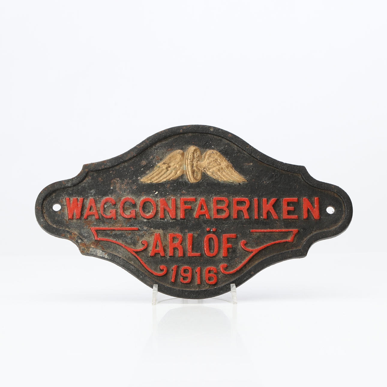 RAILCAR SIGN. Painted cast iron. The Waggon Factory, Arlöf, 1916 ...
