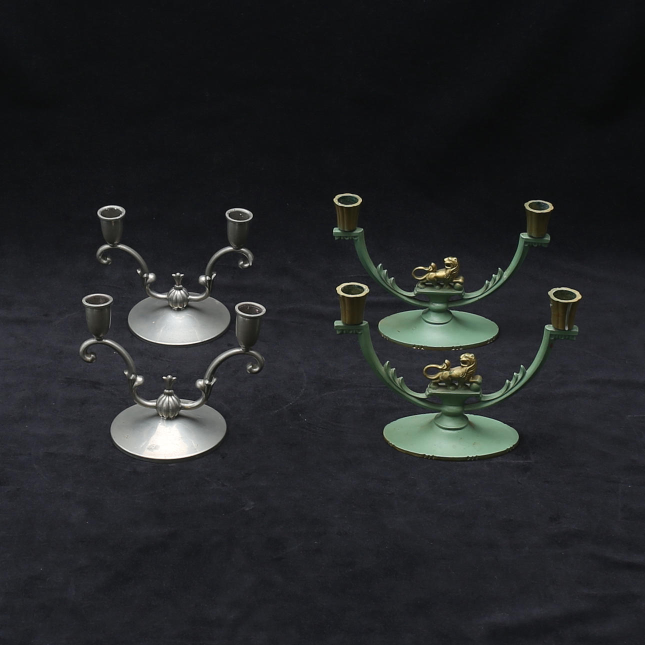 KANDELABRAR, två par, metall, Art Deco, 1900-talets andra hälft.