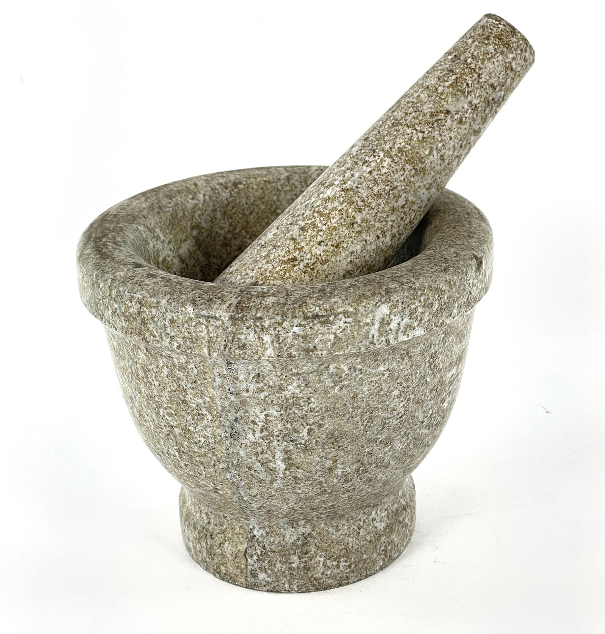 MORTAR with pestle. Carboniferous marble.