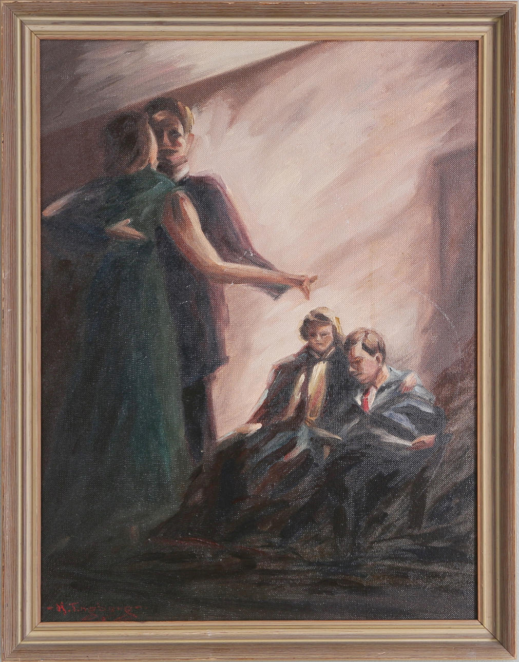 OIDENTIFIERAD KONSTNÄR. Dansande par, olja på pannå, signerad H Tingberg.