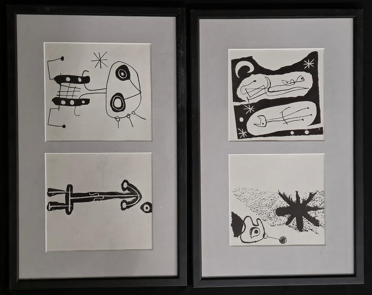 JOAN MIRÓ. 4 ENGRAVINGS. FRAMED.