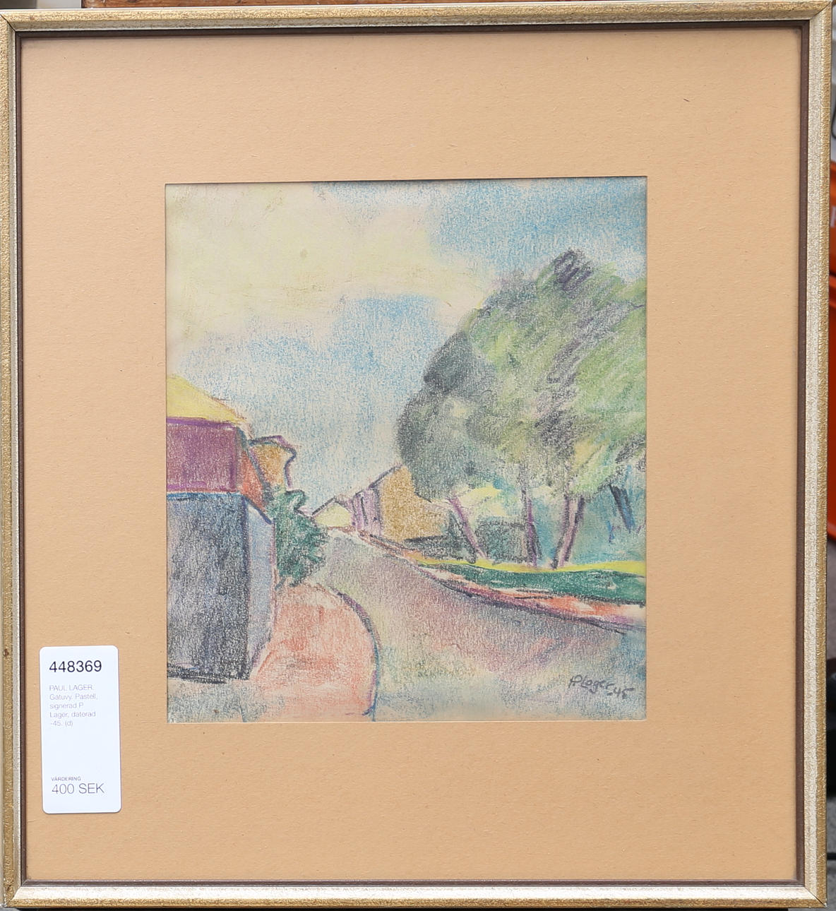 PAUL LAGER. Gatuvy. Pastell, signerad P Lager, daterad -45.