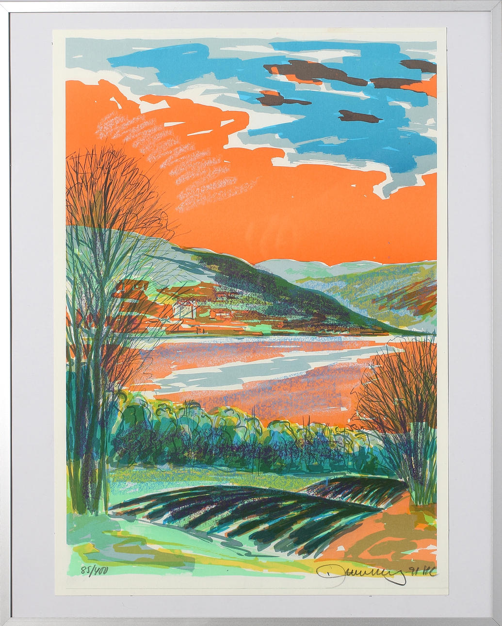 EINAR WENNBERG. Älvlandskap, färglitografi, märkt HC och daterad -91.