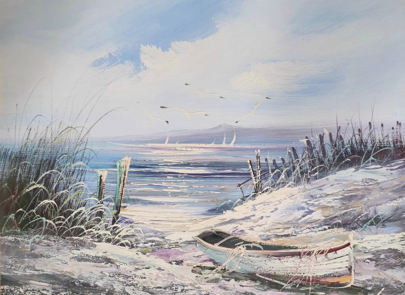 MARINA. OIL ON CANVAS. ANONYMOUS. FRAMED.