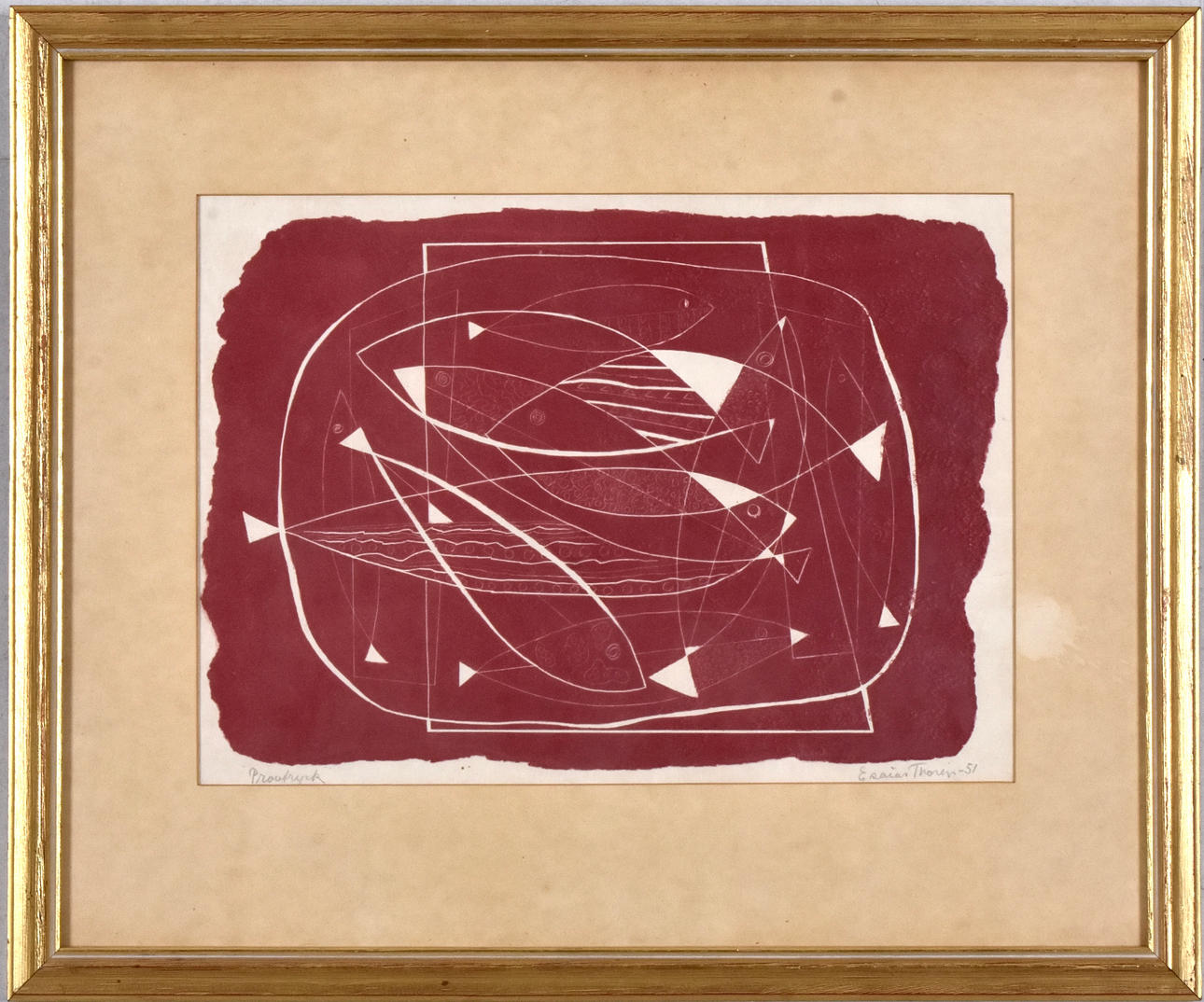 ESAIAS THORÉN. color lithography, composition with fish.