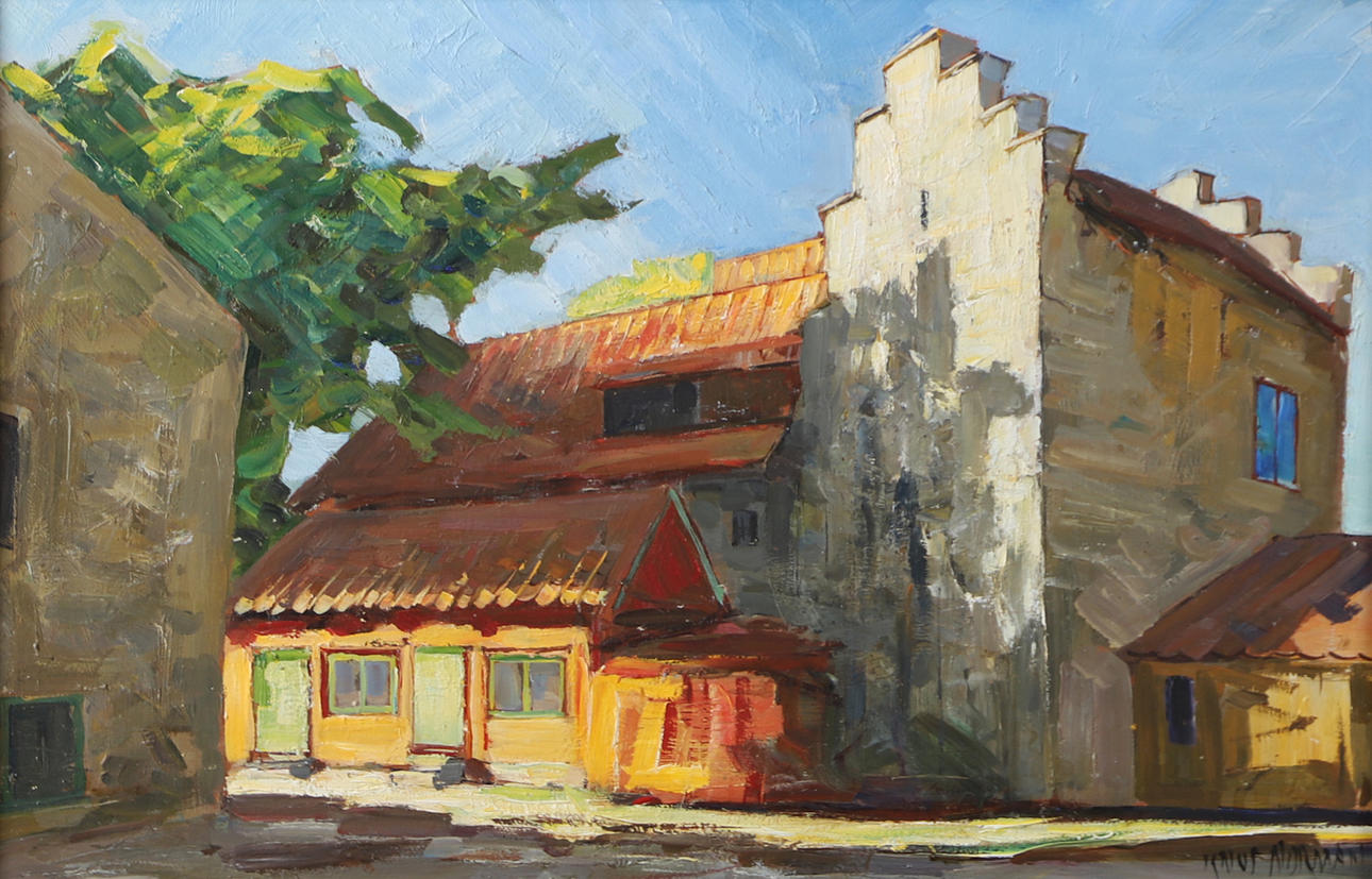 KNUT NORMAN. Buildings, oil on panel, signed. Art - Paintings - Auctionet