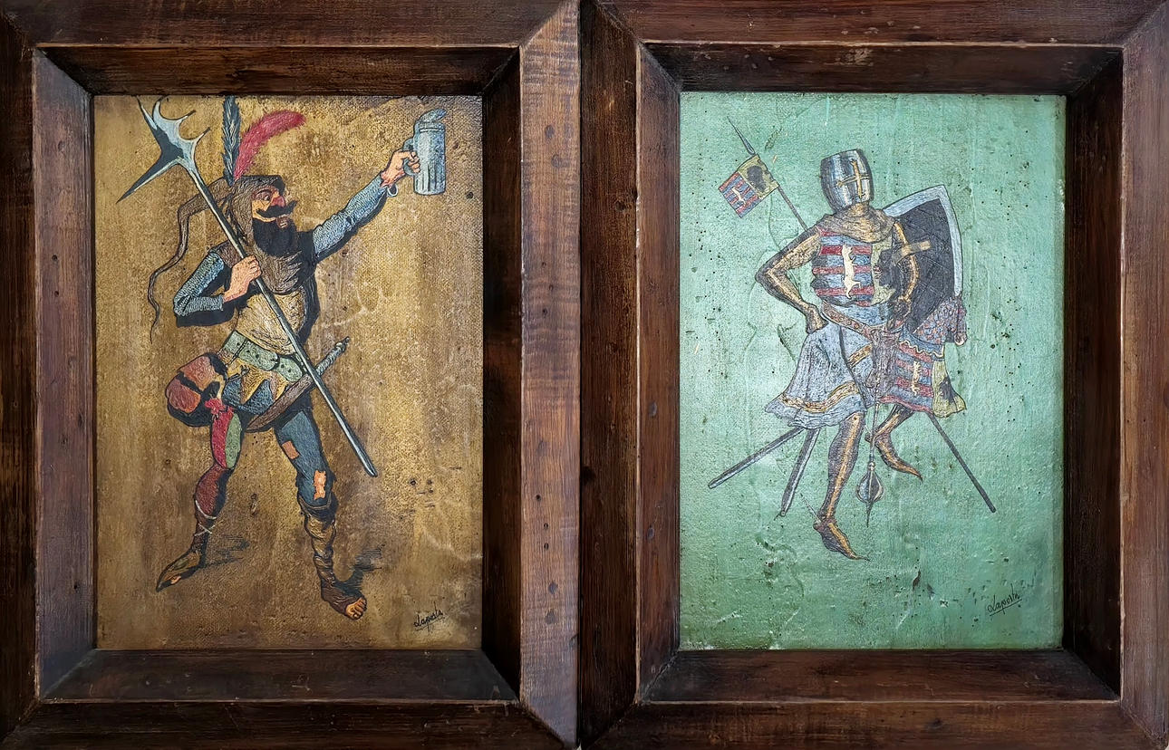 TWO MEDIEVAL PORTRAITS ON TABLETS. FRAMED. SIGNED LAPORTA.