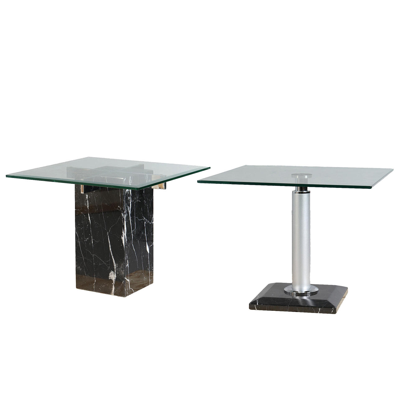 ARTEDI. AN ITALIAN BLACK MARBLE COFFEE TABLE AND SIDE TABLE (2).