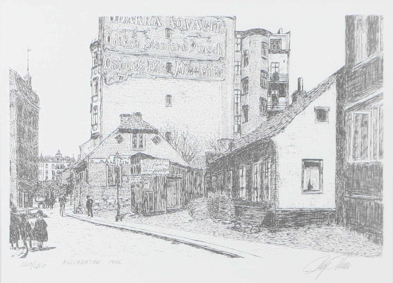 ROLF HALLEN. Kullagatan Helsingborg, lithograph, signed.