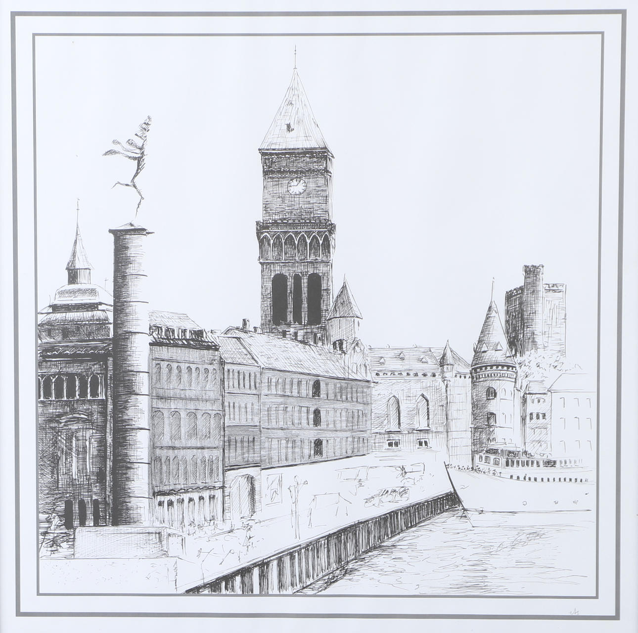 OIDENTIFIERAD KONSTNÄR. Helsingborg, graphic sheet, indistinctly signed.