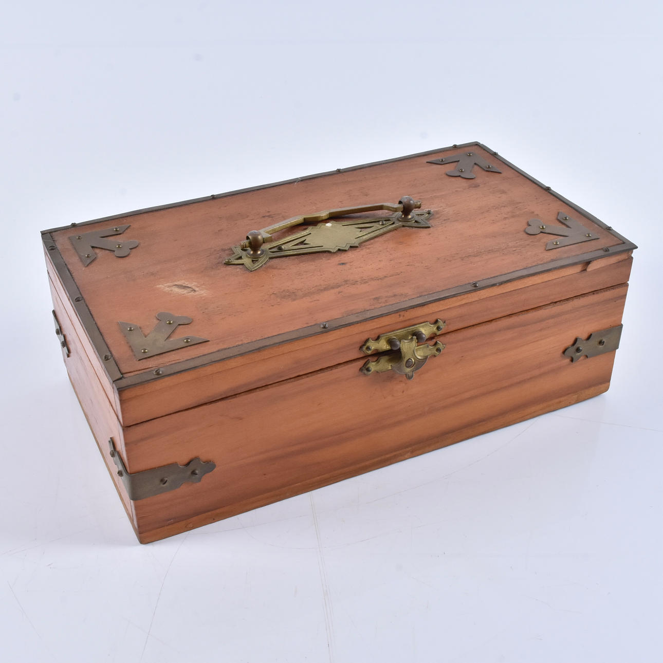 BOX, walnut with brass fittings.