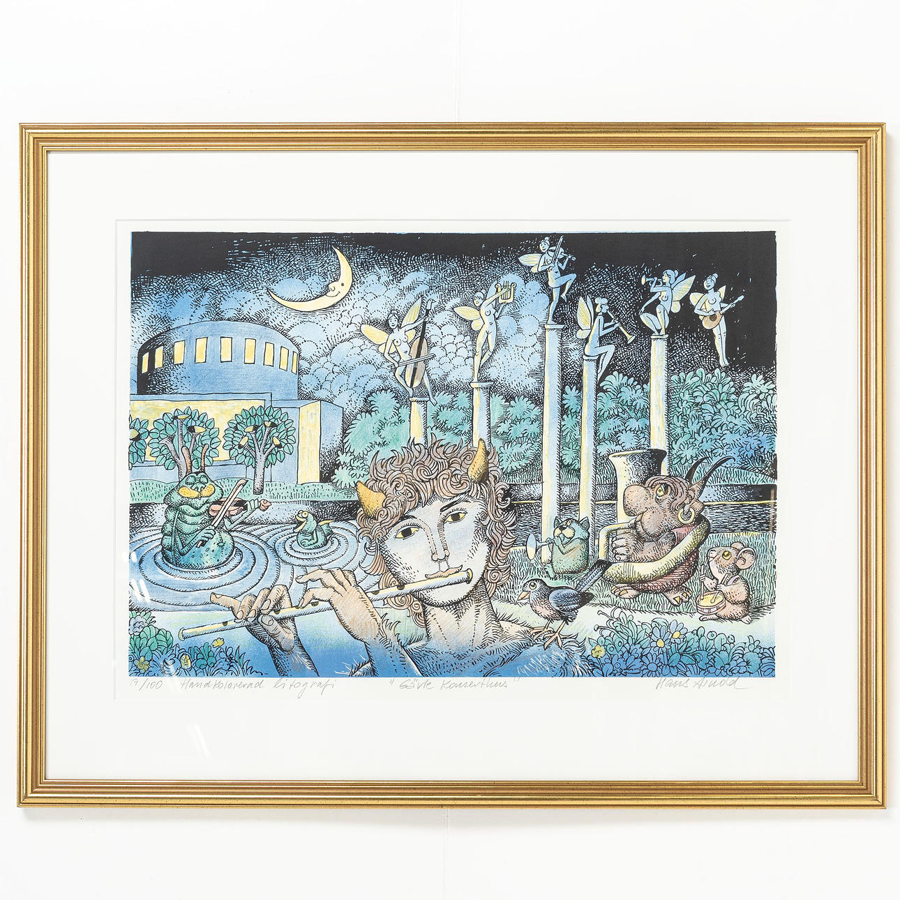 HANS ARNOLD. Colour lithograph "Gävle Konserthus" signed and numbered 17/100.
