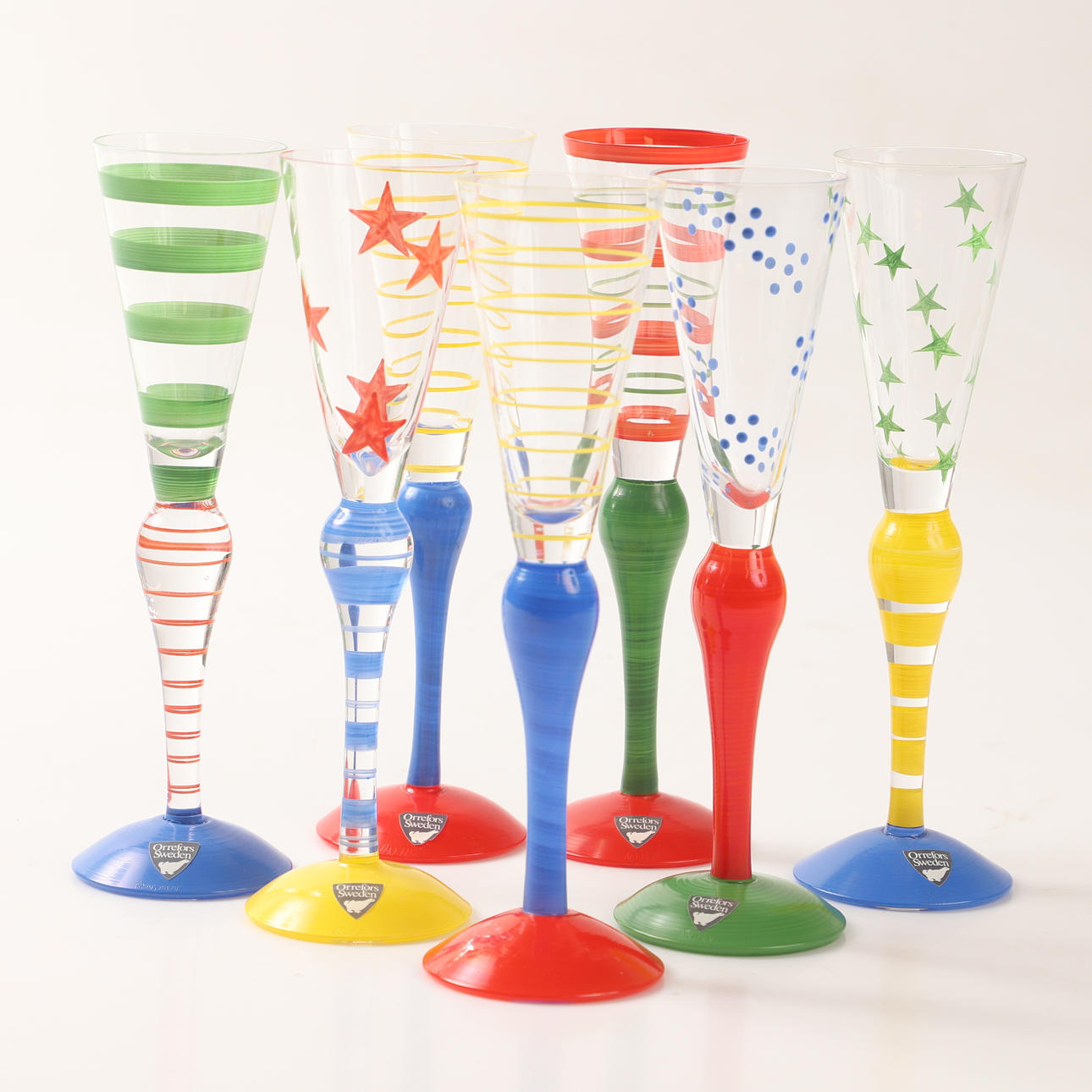 ANNE NILSSON. Snapglas, 7 stk., „Clown“, Orrefors.