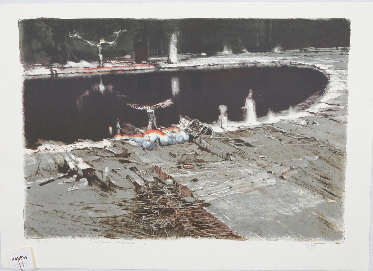 ROY FRIBERG. "Postumt Landskap I", färglitografi, signerad, daterad -79 samt Provtryck.