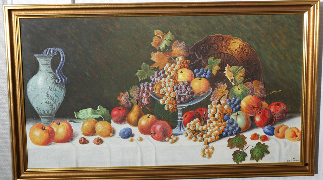 OIDENTIFIERAD KONSTNÄR. Olja på duk, Stilleben med frukter, signerad Weideman, daterad -30-tal.