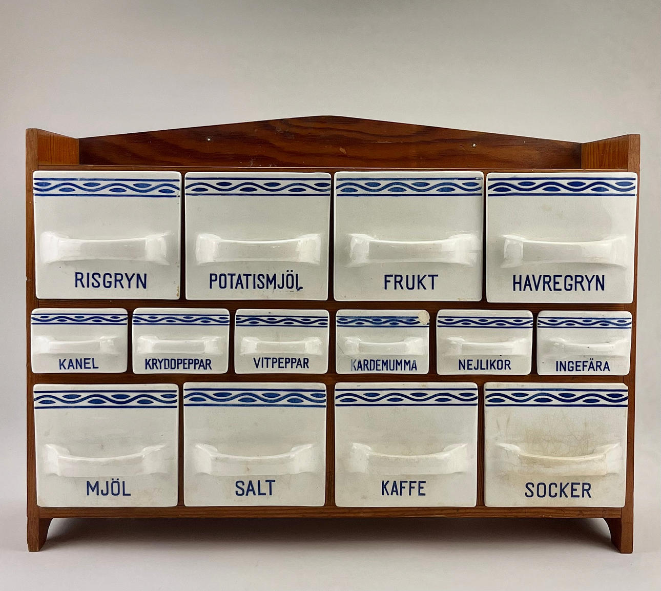 SPICE AND GROCERY SHELF, ceramic and wood, Rörstrand.