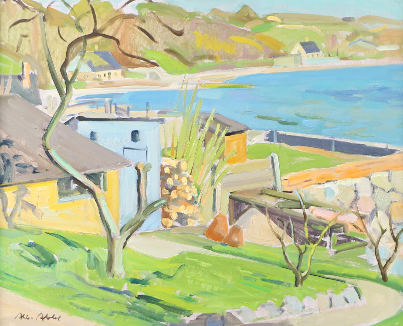 ALBERT ABBE. Beach with house, oil on panel, signed Alb. Abbe.