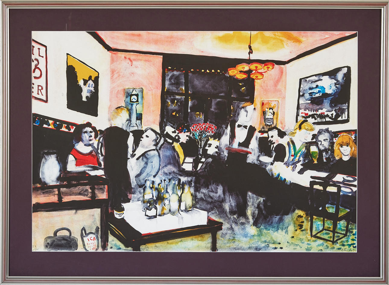 PETER DAHL. Restaurantinterieur, Farblithografie.