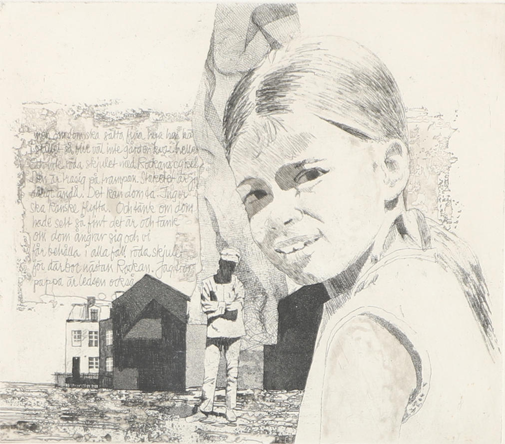 SVEN BERTIL BERG. Composition with girl, etching, signed 1971.