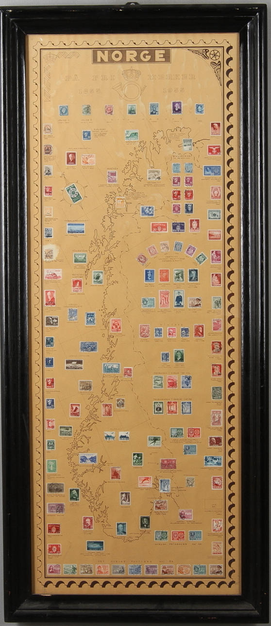 FRIMÄRKEN, uppsatta på karta över Norge 1855-1955.