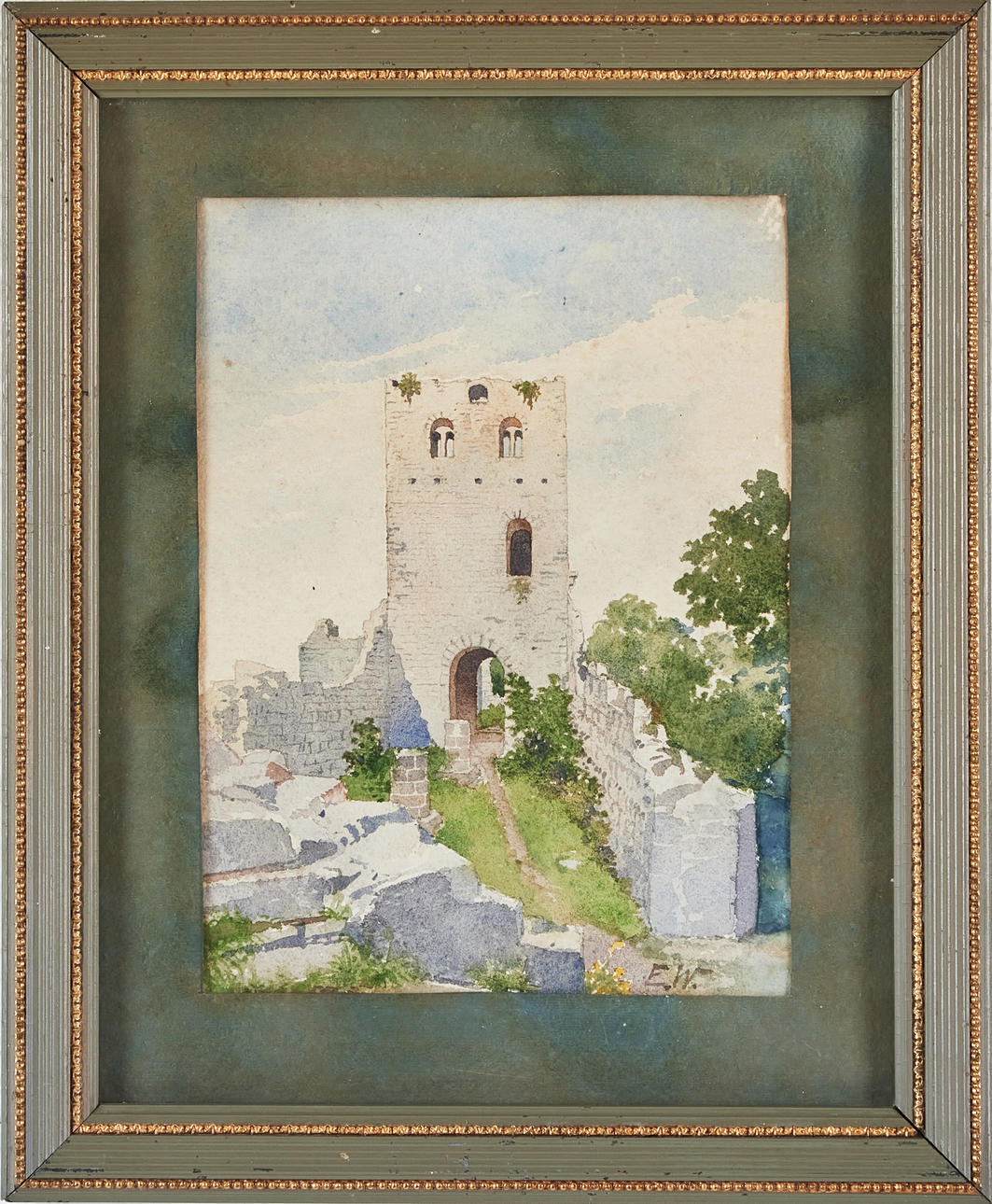 ELLA WALDENSTRÖM (1863-1955). Borgtorn, watercolour, signed.