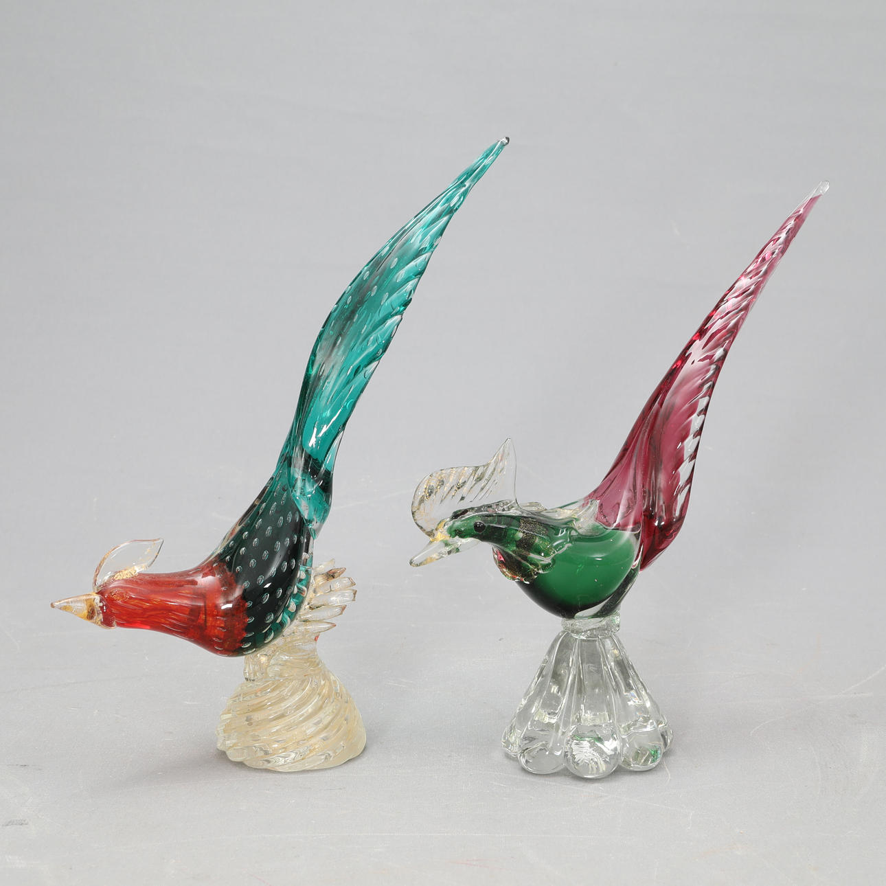 GLASFÅGLAR, 2 stycken, Murano, Italien.