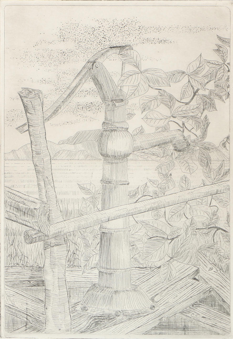 ULF SJÖSTRÖM. “The Pump”, etching, signed U. Sjöström.