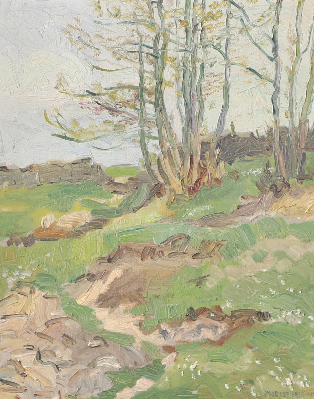 OIDENTIFIERAD KONSTNÄR. Landscape with trees, oil on panel, signed Christenson 1946.