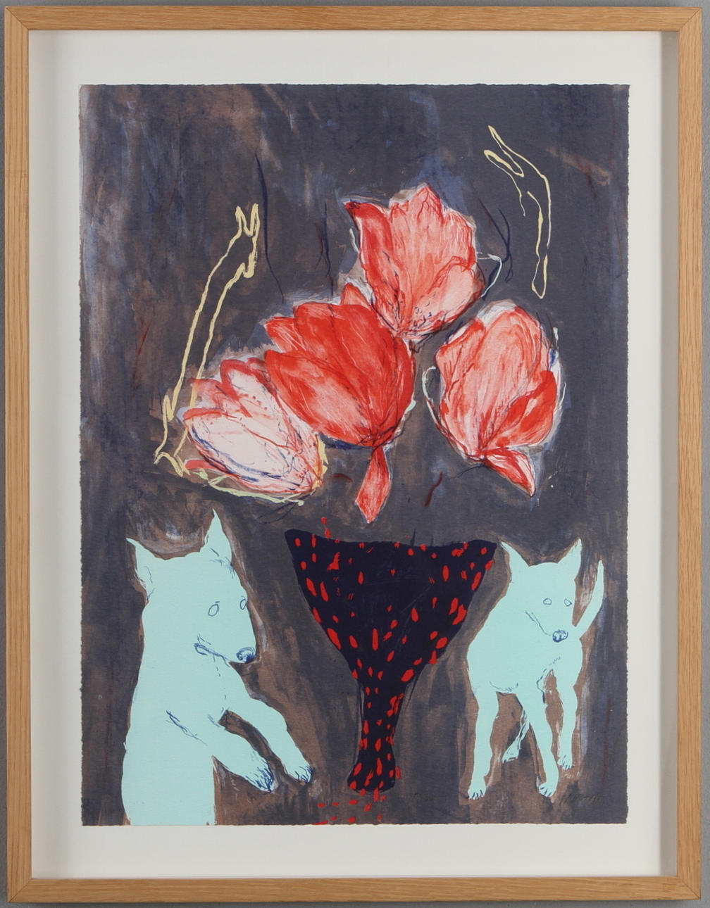 SUZANNE NESSIM. Komposition med hundar, färglitografi, signerad samt numrerad 15/160.