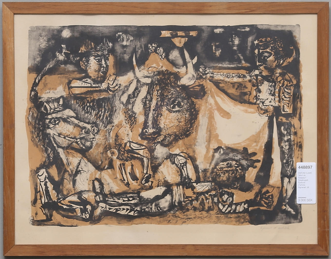 ANTONI CLAVÉ. "Mort du Toreador". Färglitografi. Épreuve d'artiste. Signerad.