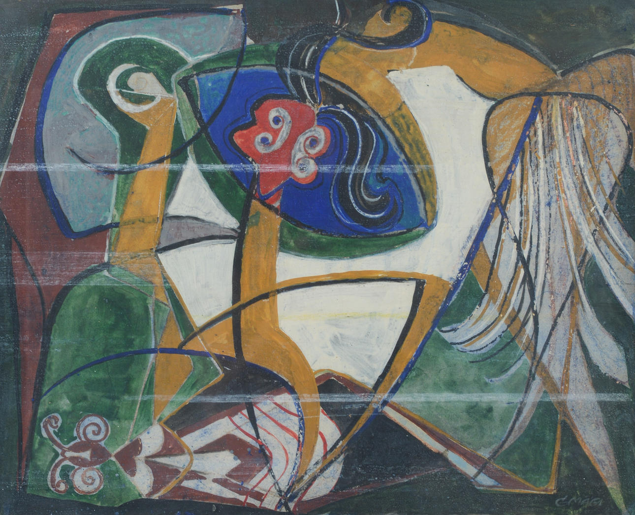 GUSTAV MÄGI. Abstract composition, gouache on paper, signed.