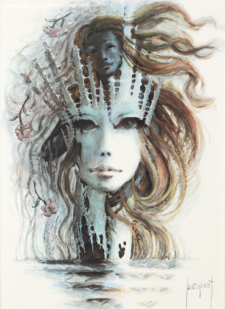 AFTER FRANCIS DE LASSUS SAINT-GENIES. Composition with face, print.