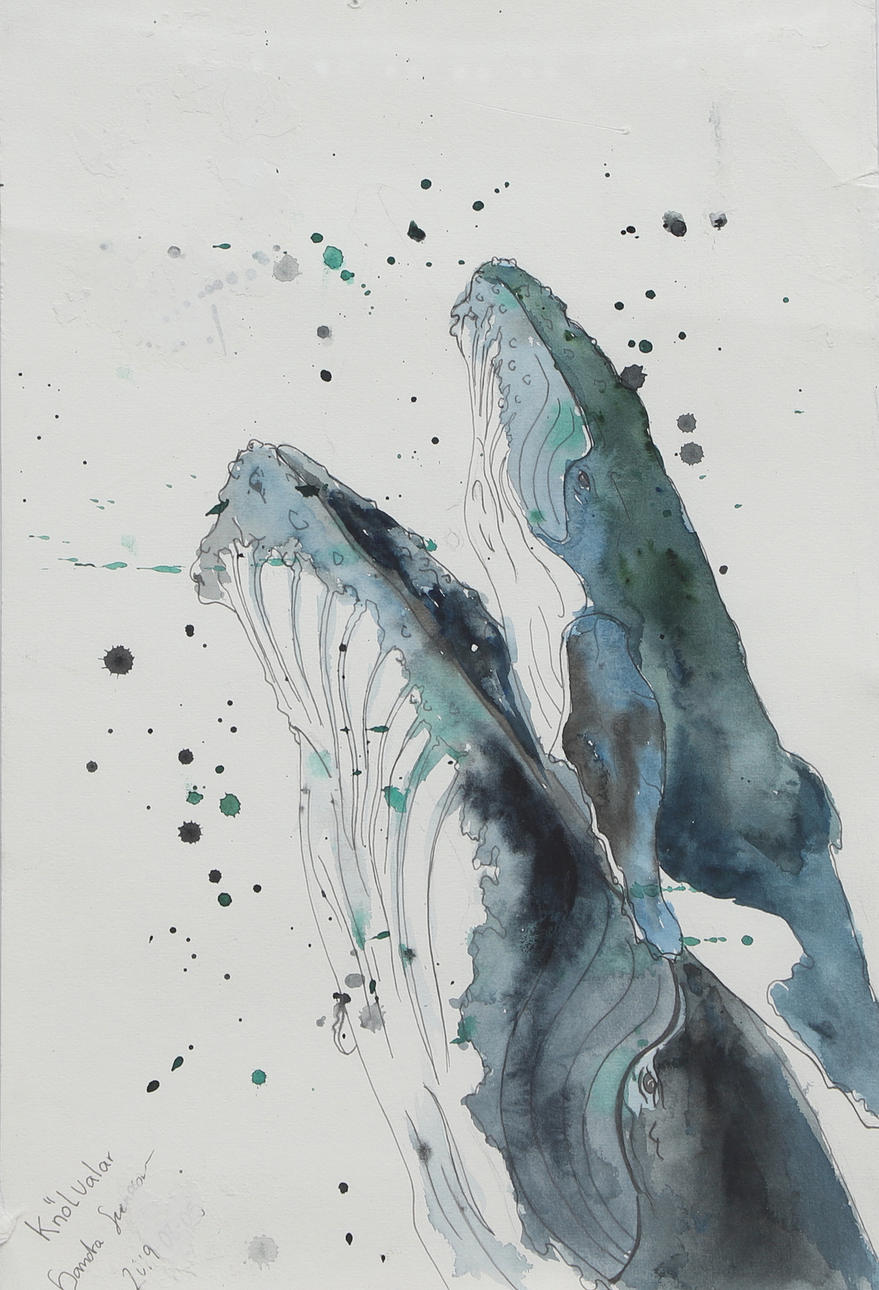 SANDRA BENGTSSON. Watercolour, “Humpback whales”, signed, dated 2019.