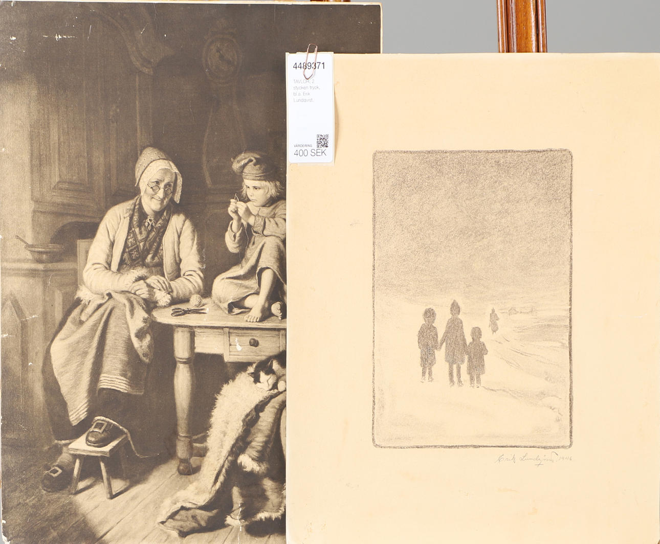 Paintings, 2 prints, among others Erik Lundqvist.