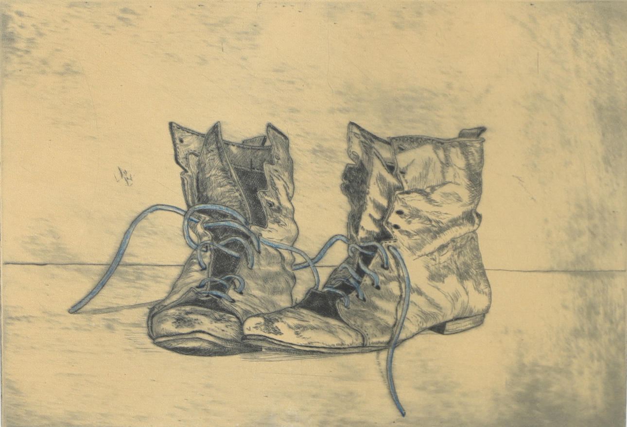 MONA SVÄRD. “These boots are made for walking”, etching, signed -98.