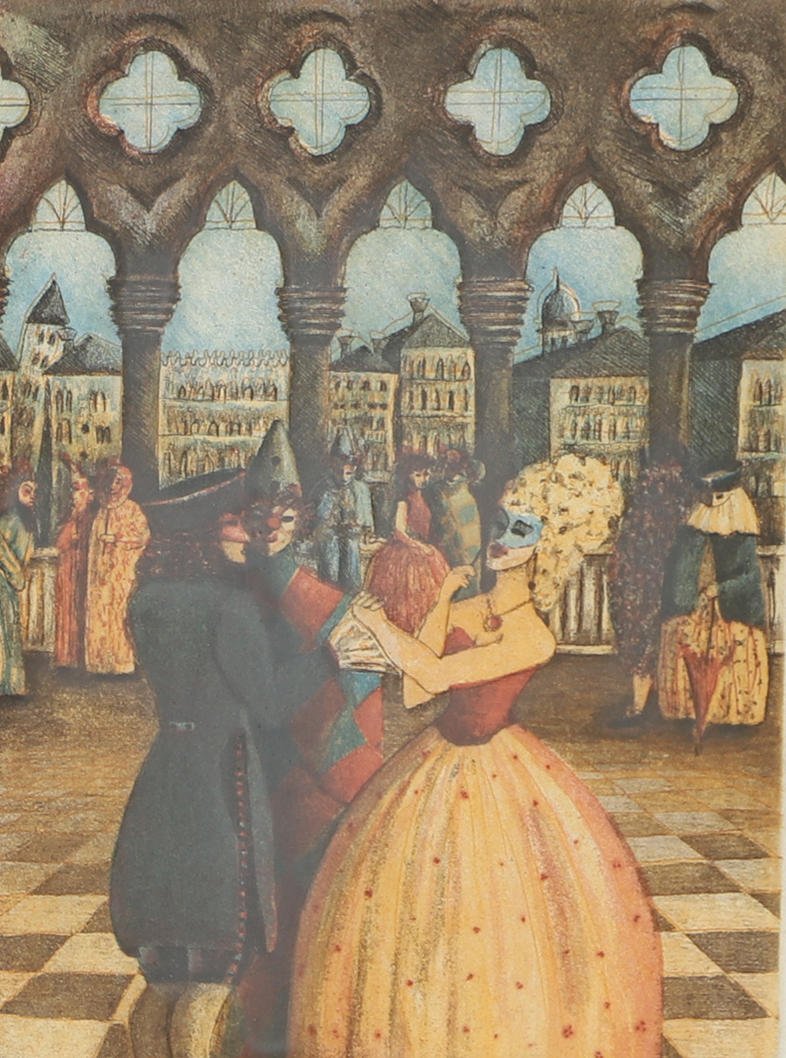 IRENE JARZ. “Feast in ca Dóro”, etching, signed.