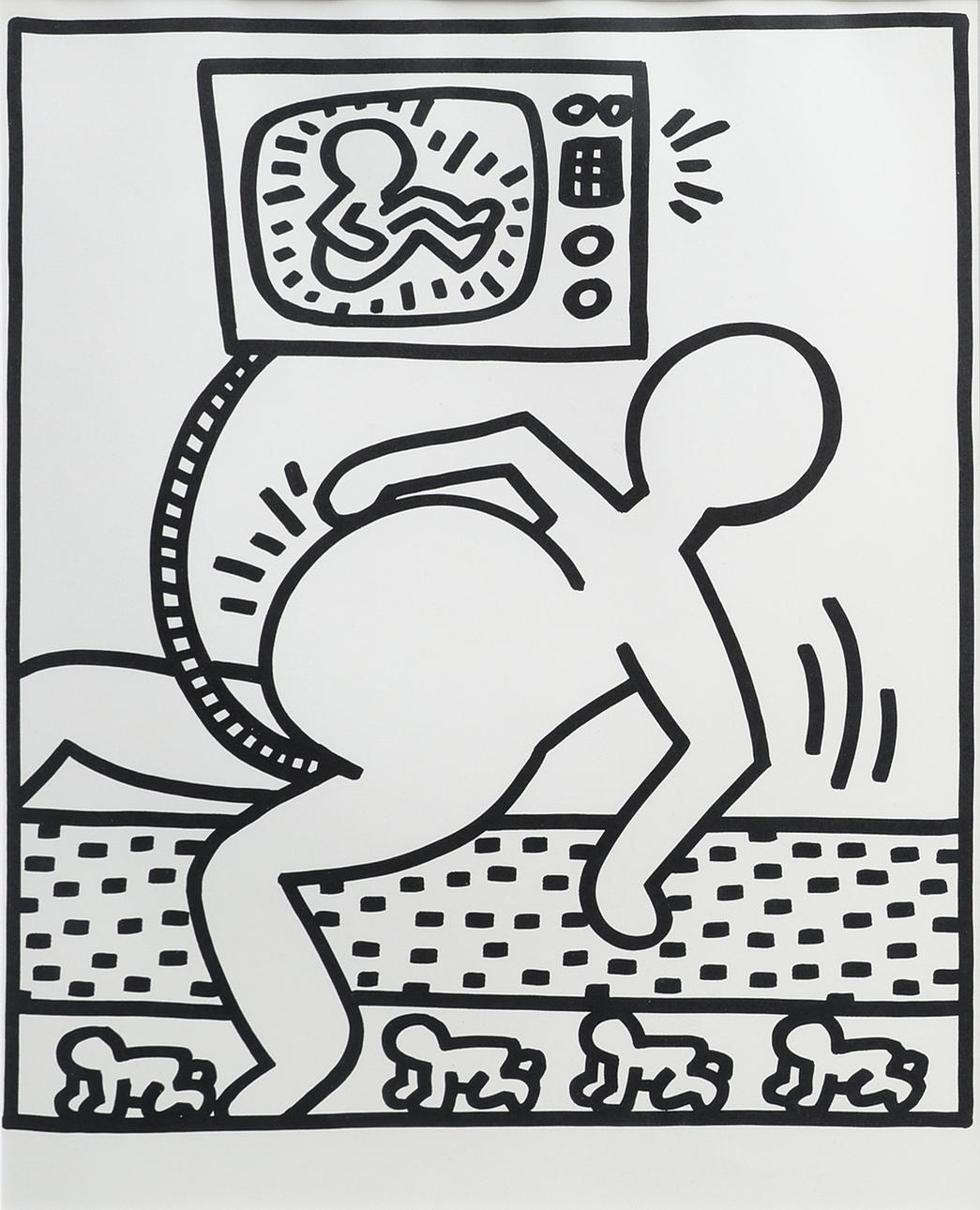KEITH HARING. FIGURE COMPOSITION, SERIGRAPHY PUBLISHED BY AMELIO EDITORE, NAPLES, EDITION 300 COPIES.