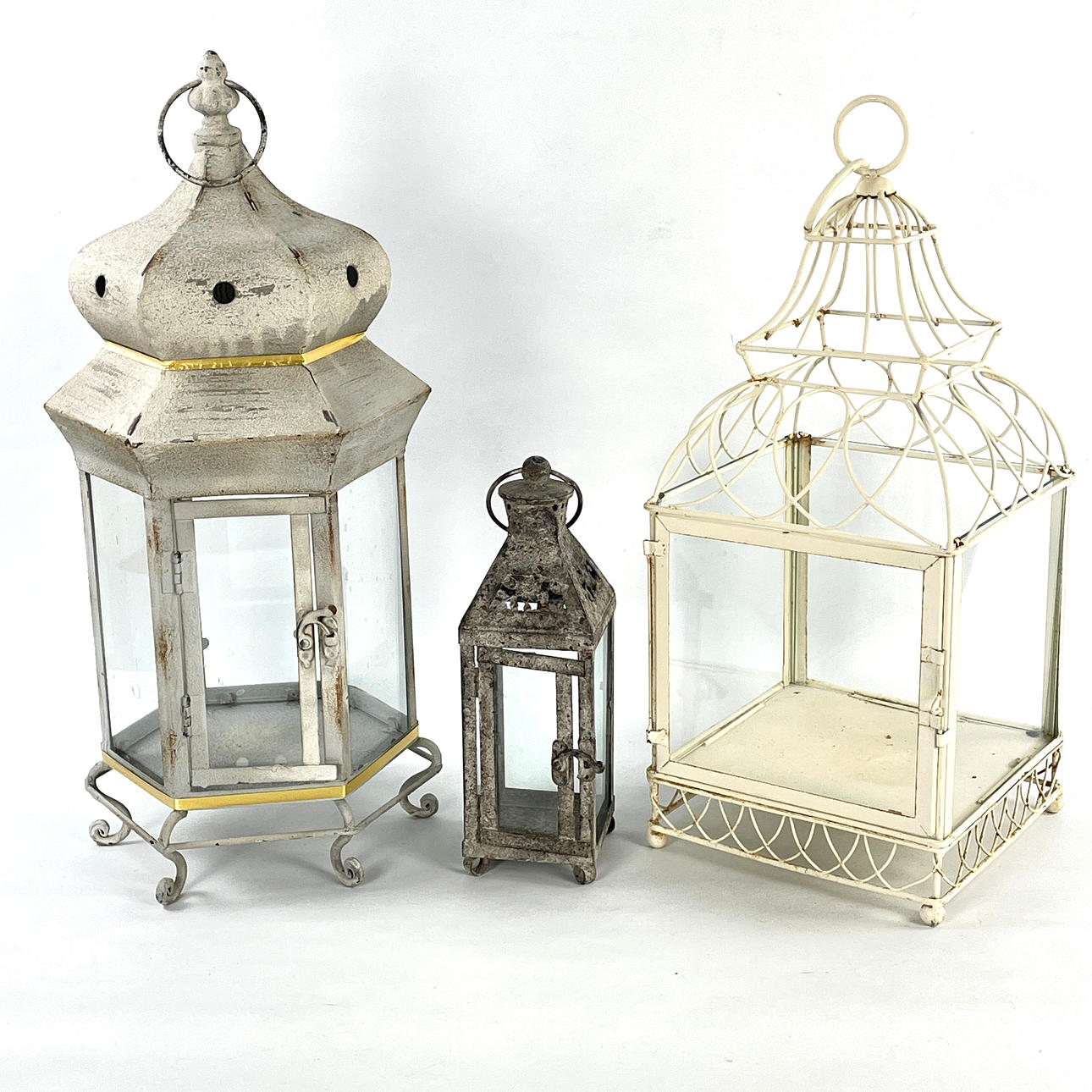 CANDLE LANTERNS, 3 pcs. Metal/glass, contemporary.