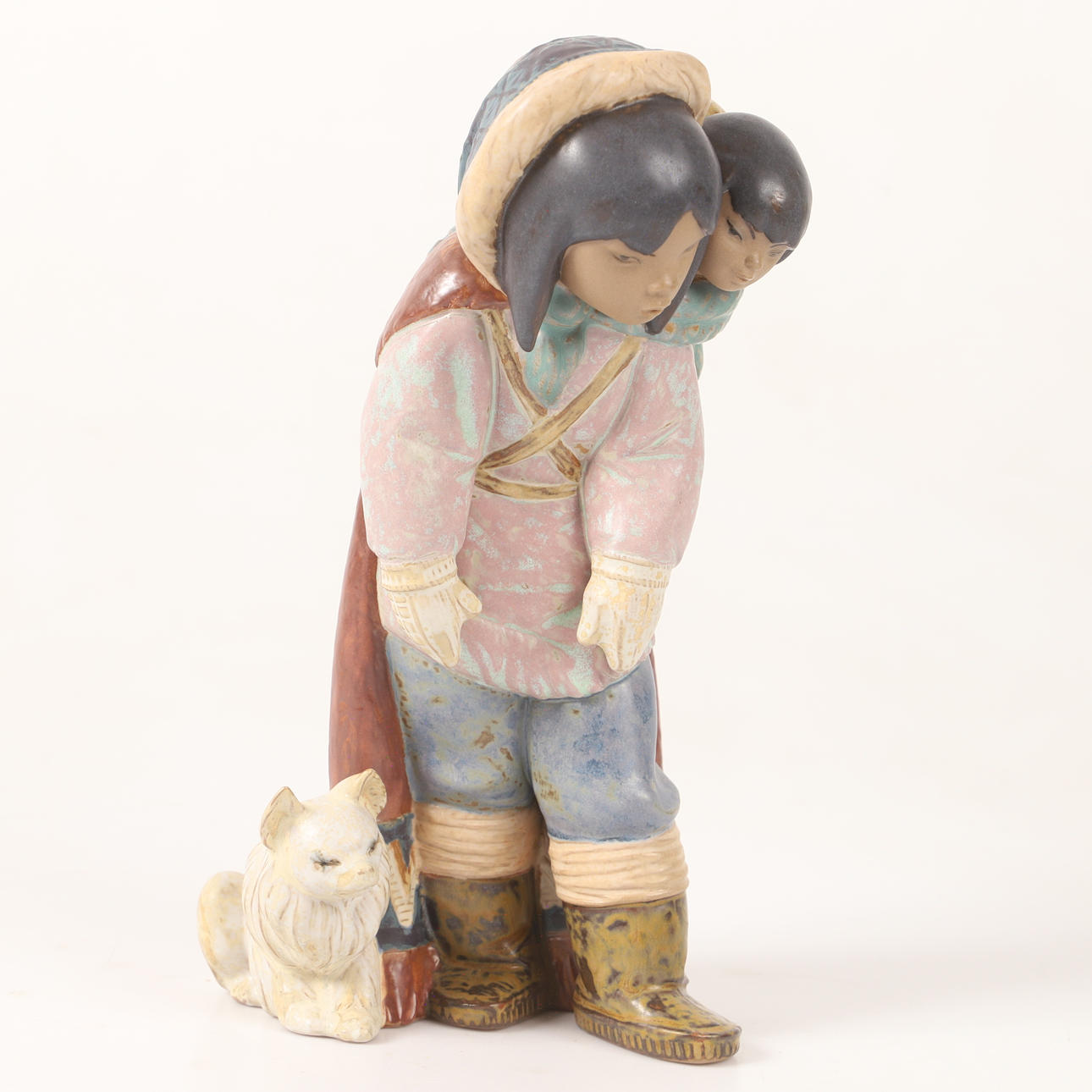 FIGURINE, Eskimo with child, porcelain, Lladro, Spain.