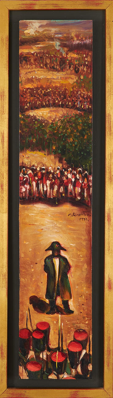 MICHAEL QVARSEBO. “N. Bonaparte at Waterloo 1815", oil on panel, signed and dated.