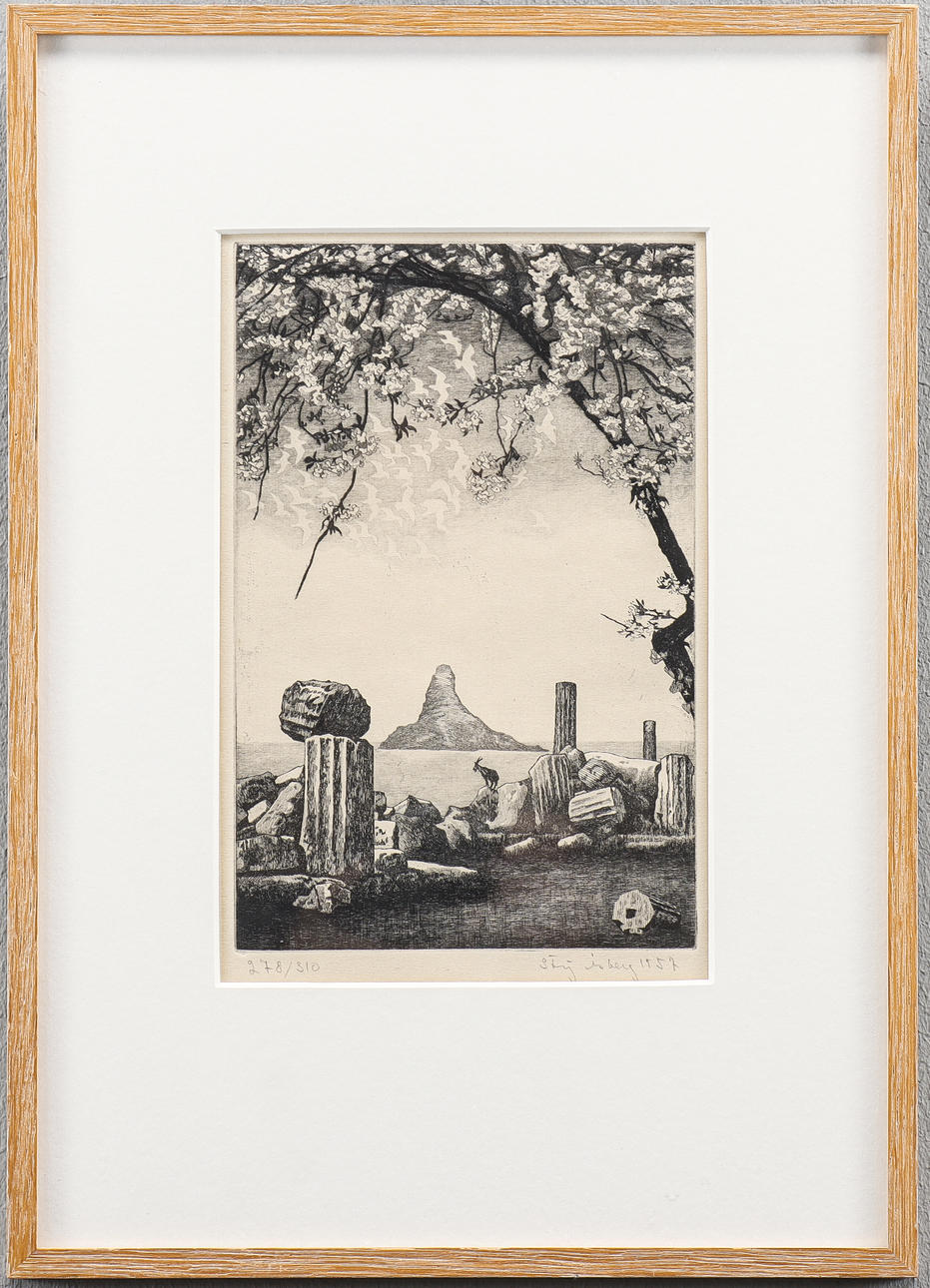 STIG ÅSBERG. Surreal landscape with goat.