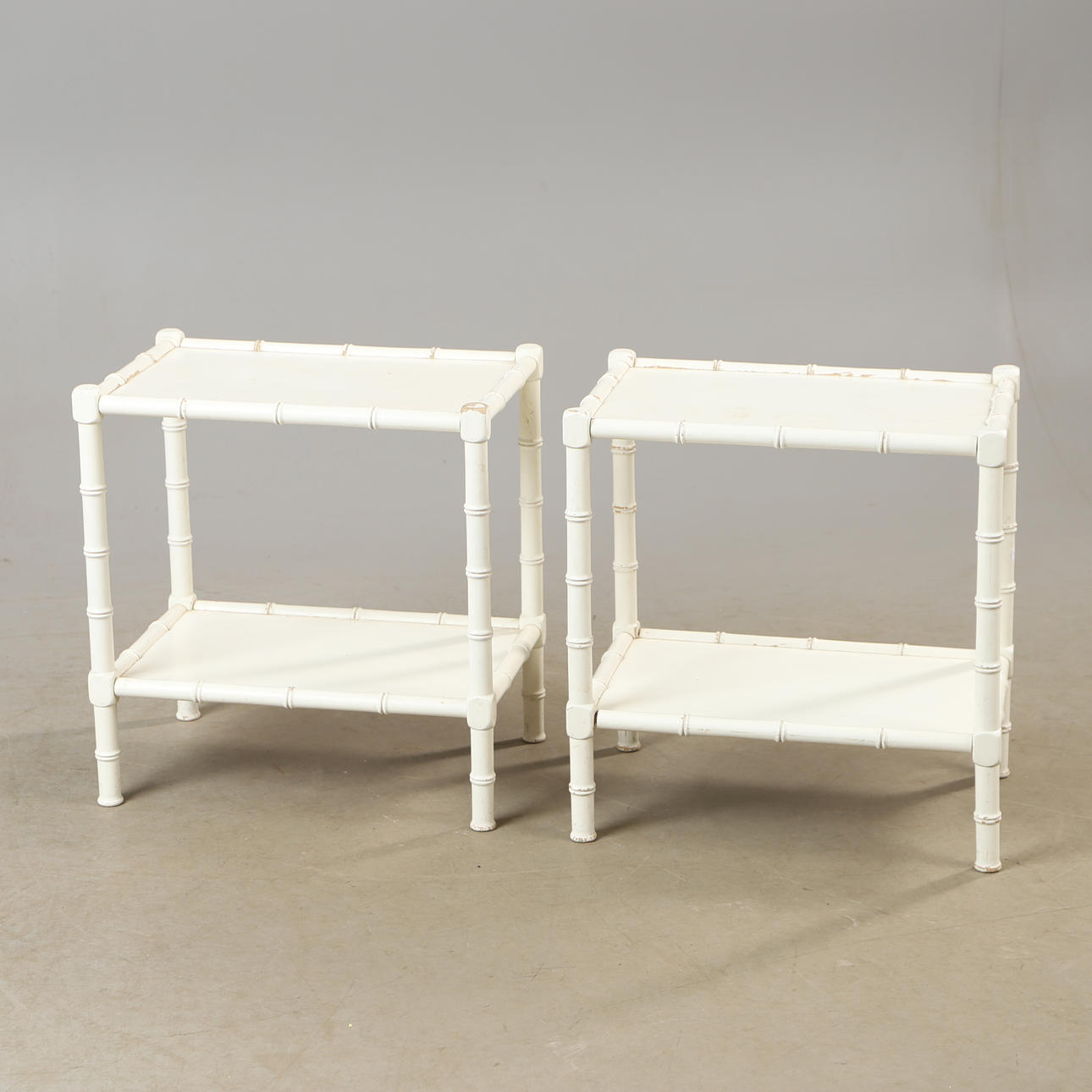 Side tables, 1 pair, white painted, imitation bamboo, 20th century.