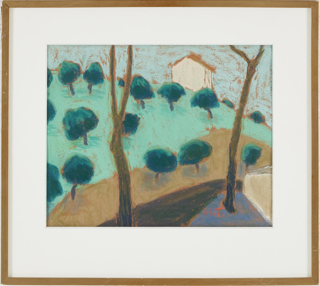 ANDERS THYBERG. Spanish landscape, Cadaqués, 1951, monogram signed, pastel.