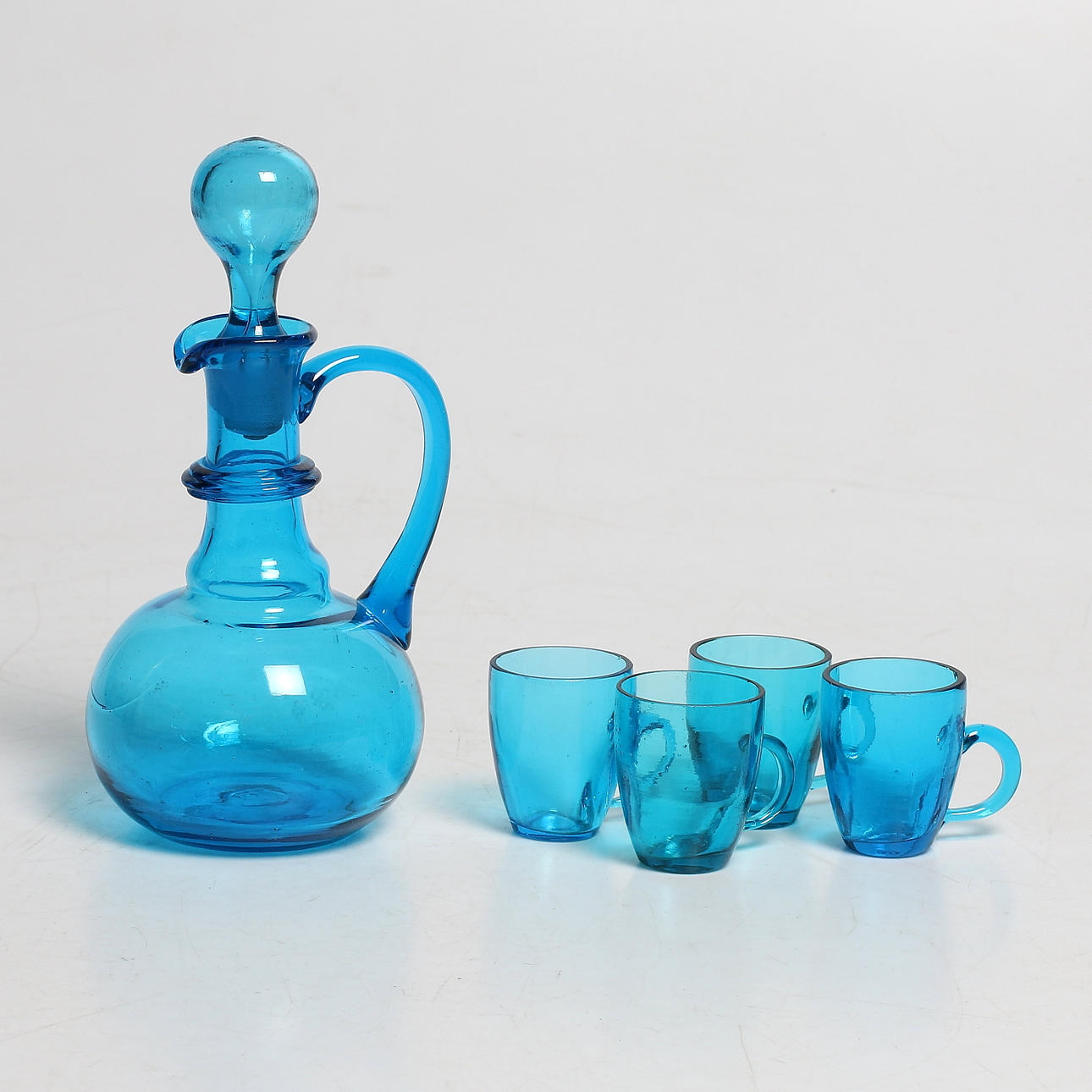 LIKÖRKARAFF MED GLAS, 5 delar, 1900-talets första hälft.