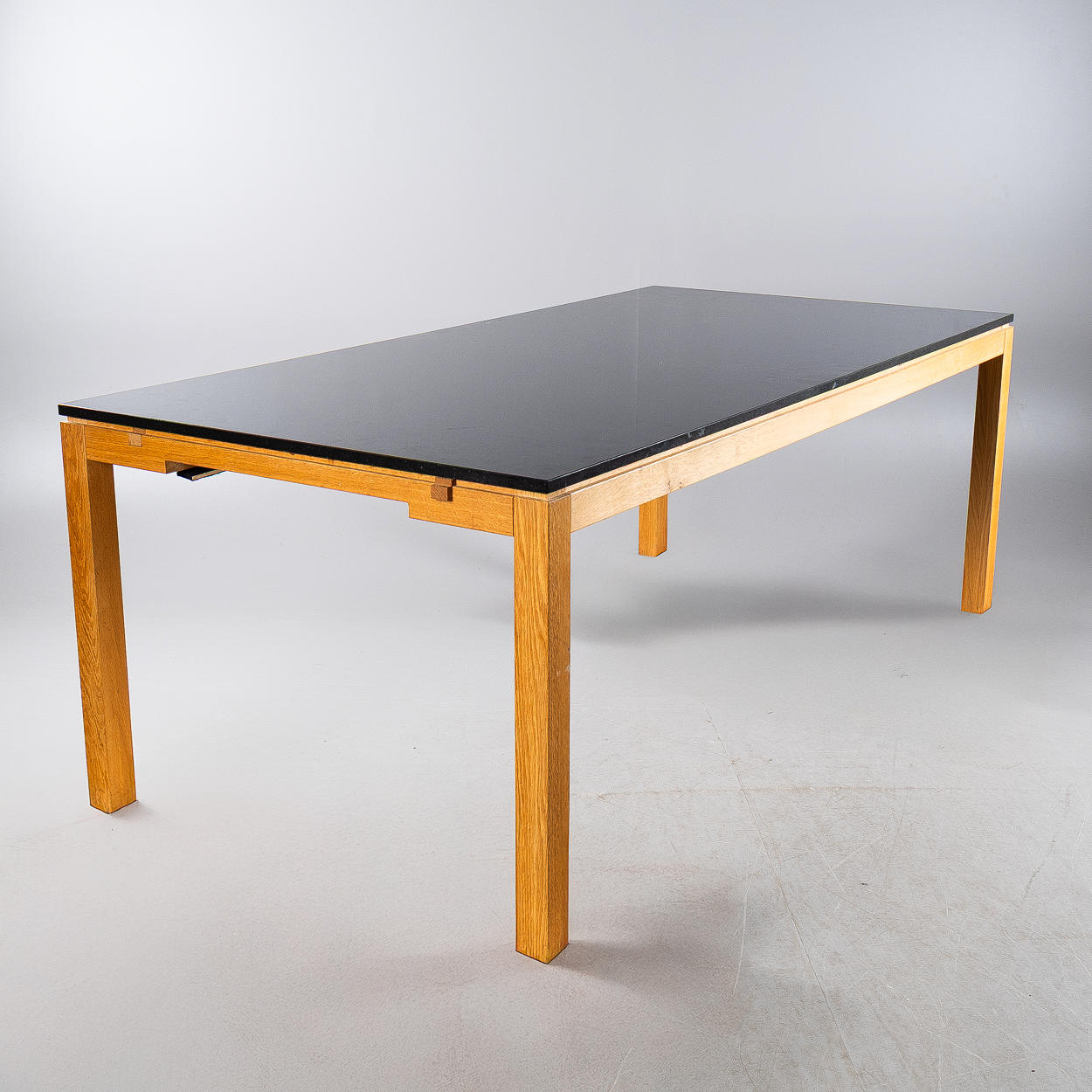 DINING TABLE, with 2 inserts, oak, black granite countertop, contemporary.